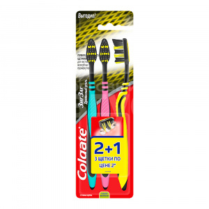 Зубная щетка Colgate 2+1 Zigzag Plus Древесный уголь средней жесткости щетина