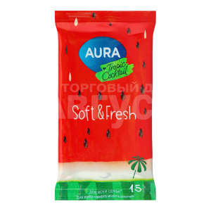 Влажные салфетки Aura освежающие, тропик, 15 шт