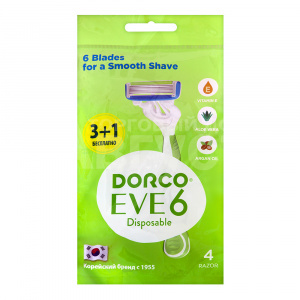 Станок для бритья Dorco Eve 6 Disposable одноразовые, c 6 лезвиями, плавающая головка, женские, 4 шт