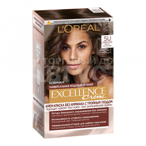 Краска для волос L'Oreal Excellence Creme без аммиака тон 5 U, Универсальный светло-каштановый