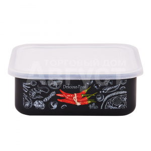 Лоток Appetite 10-2507п/6 Chilli, пластеклянная крышка, квадратный, 1 л, эмалированный