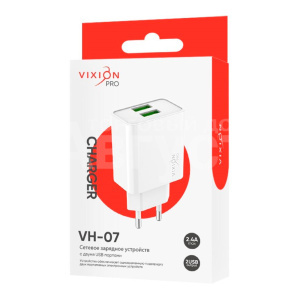 Зарядное устройство Vixion VH-07 для USB Smart IC PRO двухпортовое 2.4 A, белый