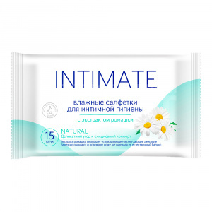 Влажные салфетки INTIMATE NATURAL для интимной гигиены, с экстрактом ромашки, 15 шт