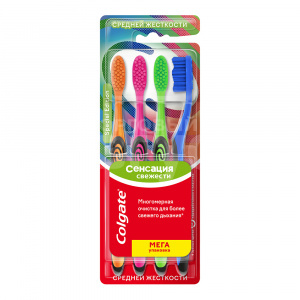 Зубная щетка Colgate Сенсация свежести средней жесткости, 4 шт