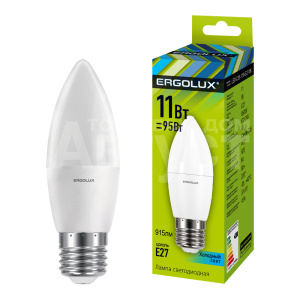 Лампа светодиодная Ergolux 11W-E27-4K 220В 11Вт E27 4500K, нейтральный белый, колба C35 свеча
