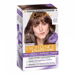 Краска для волос L'Oreal Excellence Creme без желтизны тон 6.11, ультрапепельный, темно-русый, 192 мл