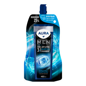 Гель для душа Aura Men 3в1 Ультра Чистота, дой-пак, 480 мл