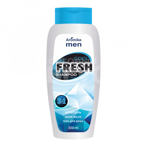 Шампунь Aromika FRESH COOL 3в1,гель для душа мужской,крем-мыло для рук и тела, мужской, 300 мл