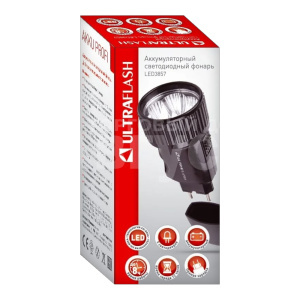 Фонарь Ultraflash LED3859 5 св/д 6500K, до 30м, вилка 220V,, пластик черный