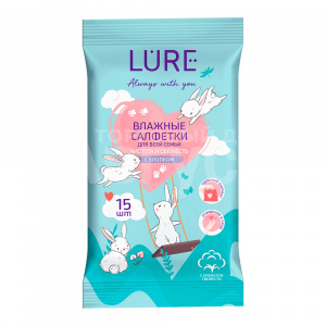 Влажные салфетки Lure для всей семьи pocket-pack, хлопок, 15 шт