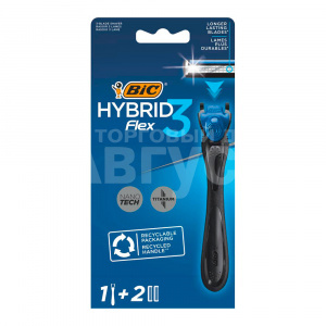 Станок для бритья Bic Flex 3 Hybrid 3 лезвия, 2 сменные кассеты, мужской