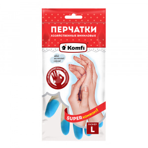 Перчатки виниловые Komfi хозяйственные PVHCLR3, 3 цвета в одной коробке, L