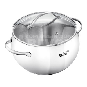 Кастрюля Regent Apple 93-B-2 со стеклянной крышкой, зеркальное полирование 18*11 см, из нержавеющей стали, 2,7 л