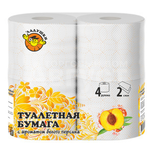 Бумага туалетная Ладушки двухслойная, персик, 4 шт