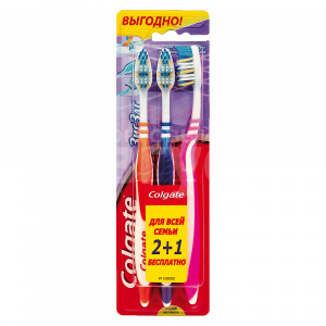 Зубная щетка Colgate 2+1 ЗигЗаг Плюс средней жесткости щетина