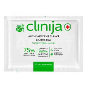 Влажные салфетки CLINIJA со спиртом с антибактериальным эффектом, саше, 1 шт