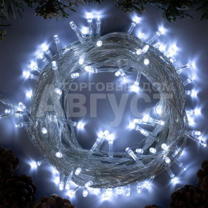 Гирлянда электрическая 3556780 LED новогодняя,свечение белое,8 режимов, прозрачная нить, 10 м, 100 лампочек