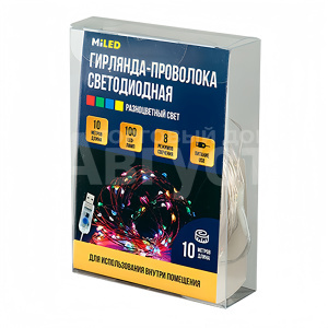 Гирлянда электрическая НУ-3024 LED новогодняя,проволока,разноцветный свет,5В, прозрачная нить, 10 м, 100 лампочек