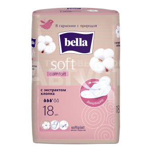 Прокладки гигиенические Bella Soft Comfort с крылышками с экстрактом хлопка, 3 капли, 18 шт