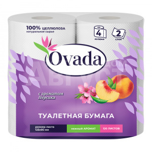 Бумага туалетная Ovada двухслойная, аромат персика, 15 м, 4 шт
