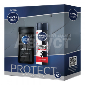 Набор Nivea MEN Protect (гель для душа ULTRA 250 мл + дезодорант NIVEA MEN Черное и Белое MAX PRO 150 мл), мужской