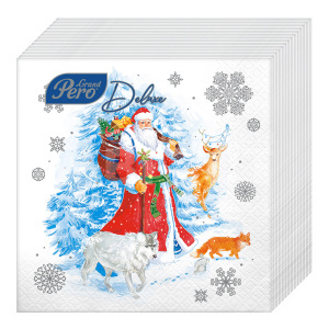 Салфетки бумажные Pero Deluxe, новогодние, На опушке, трехслойные, 33*33 см, 20 листов