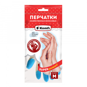Перчатки виниловые Komfi хозяйственные PVHCLR2, 3 цвета в одной коробке, М