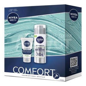 Набор Nivea MEN Одним движением (пена для бритья 200 мл + крем-бальзам после бритья Успокаивающий 75 мл), мужской