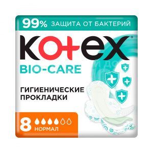 Прокладки гигиенические Kotex Normal Bio-Care с антибактериальным слоем, 8 шт
