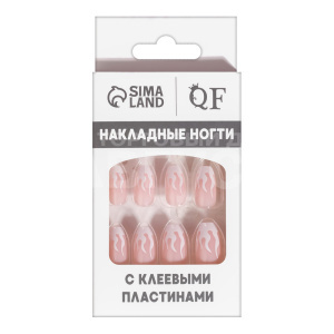 Ногти накладные Queen Fair 9719819 форма балерина,12шт c клеевыми пластинами, розовые, белые