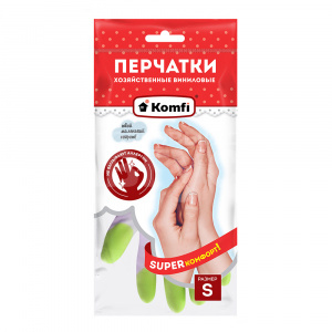 Перчатки виниловые Komfi хозяйственные PVHCLR1, 3 цвета в одной коробке, S