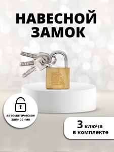 Замок навесной для шкафчика, 32х52мм, 3ключа, цвет золотой