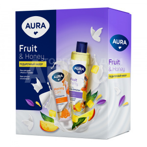 Набор подарочный Aura Fruit and Honey (гель для душа Манго и папайя 250 мл+крем для рук D-пантенол и экстракт меда 75 мл), женский