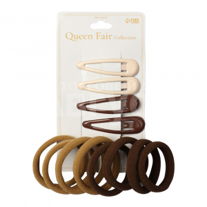 Набор для волос Queen fair Мира, 4 невидимки, 5 см + 8 резинок, 3,5 см, коричневый, 12 шт