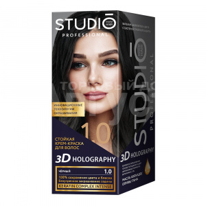 Крем-краска для волос Studio Professional Ultra стойкая для седых волос тон 1.0, черный