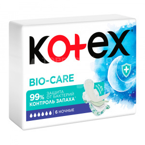 Прокладки гигиенические Kotex Night Bio-Care с антибактериальным слоем, 6 шт