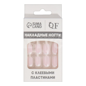 Ногти накладные Queen Fair 9718297 форма мягкий квадрат, френч 24 шт, нежно-розовые