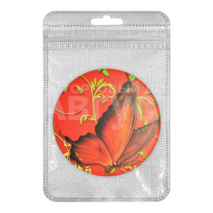 Зеркало 6064 карманное, круглое, двойное с увеличением, Райские бабочки, 7,5 см