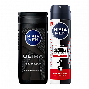 Набор Nivea MEN Protect (гель для душа ULTRA 250 мл + дезодорант NIVEA MEN Черное и Белое MAX PRO 150 мл), мужской