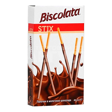 Печенье Biscolata Палочки бисквит покрытые мол.шоколадом, 40 г