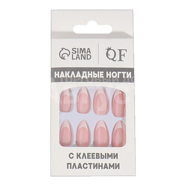 Ногти накладные Queen Fair 9718299 форма миндаль, френч 24 шт, нежно-розовые