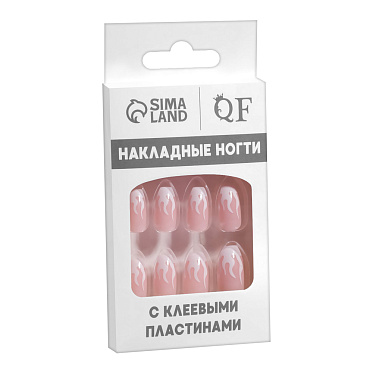 Ногти накладные Queen Fair 9719819 форма балерина,12шт c клеевыми пластинами, розовые, белые