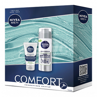 Набор Nivea MEN Одним движением (пена для бритья 200 мл + крем-бальзам после бритья Успокаивающий 75 мл), мужской