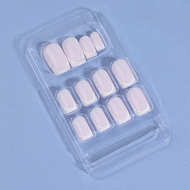 Ногти накладные Queen Fair 9718297 форма мягкий квадрат, френч 24 шт, нежно-розовые