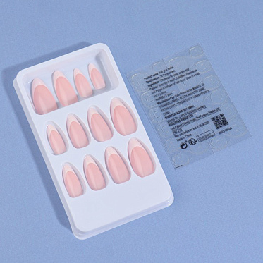 Ногти накладные Queen Fair 9718299 форма миндаль, френч 24 шт, нежно-розовые