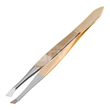 Пинцет для бровей Solinberg 251-047 прямое окончание с четкими гранями, золото/серебро