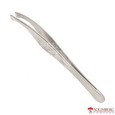 Пинцет для бровей Solinberg 251-05A1 наклонное окончание с четкими гранями, серебро