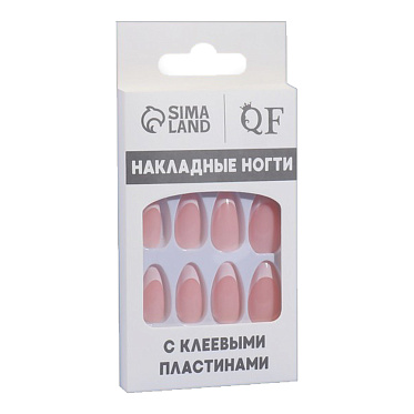 Ногти накладные Queen Fair 9718299 форма миндаль, френч 24 шт, нежно-розовые