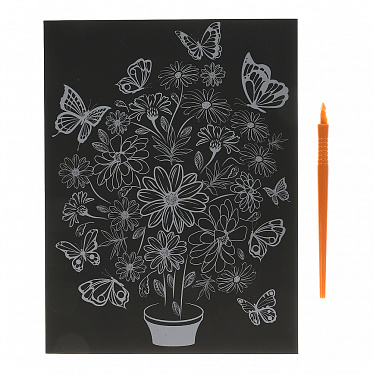 Гравюра 100SCRATCHART-CLR-FLOWERS MultiArt Цветы, цветная, 18*24 см