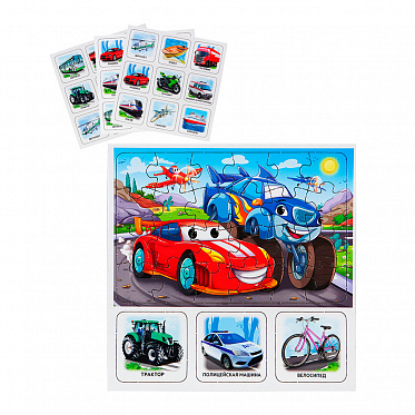 Настольная игра МП-0370 Мемо 30 фишек + пазлы 24 элемента, Транспорт